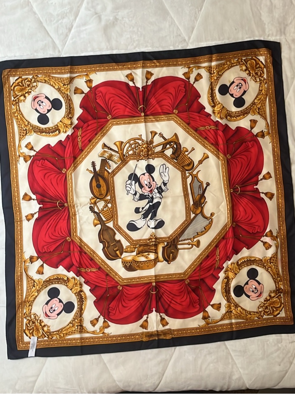 Disney Red Black Gold Mickey Mouse Musical Silk-Style Scarf